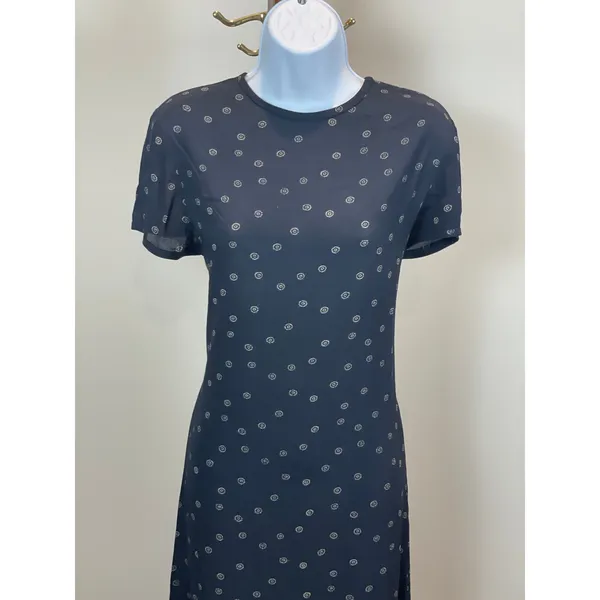 Rena Rowan for Saville Maxi Dress Size 6 Black White Circle Print 90s - Image 2