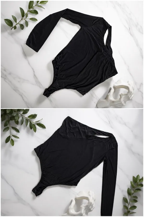 Saint Laurent One-Shoulder Long Sleeve Cutout Bodysuit in Black - Size M - Image 2