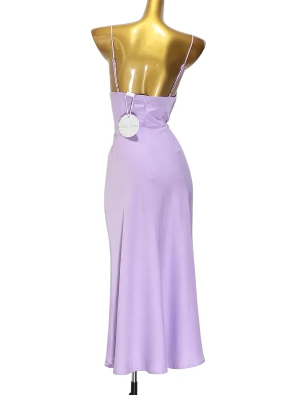 Selfie Leslie Lilac Suki Spaghetti Strap Cowl Neck Front Split Midi Dress - Image 6