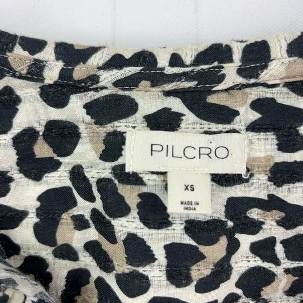 Pilcro Anthropologie Blouse Womens XS Beige Leopard Long Sleeve Ruffle Top - Image 5