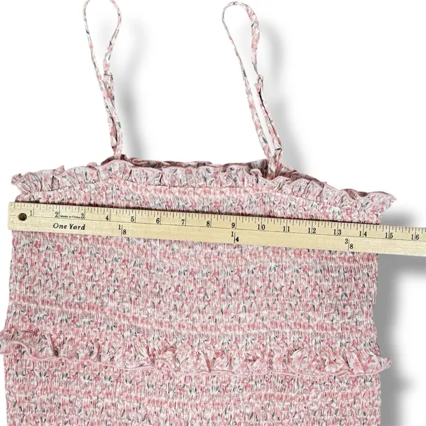 Mabel Daphne Ditsy Flower Ruffe Trim Smocked Midi Long Tube Dress Pink‎ Large - Image 14