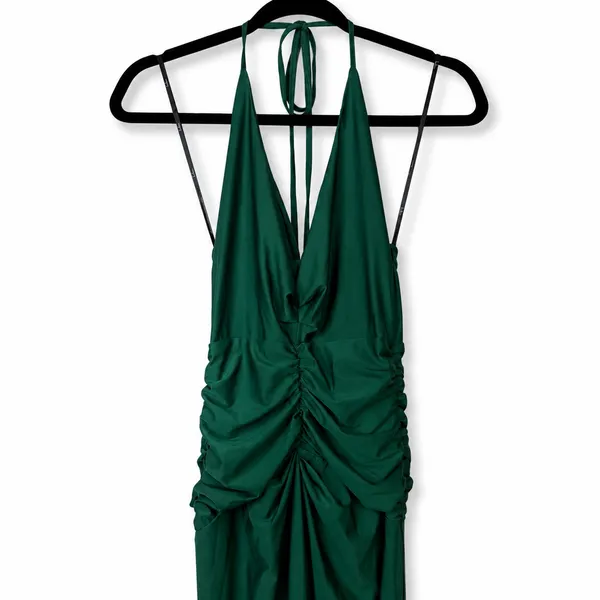 NEW Lulus Zaniya Emerald Green Ruched Halter Open Back Mermaid Maxi Dress XS - Image 7
