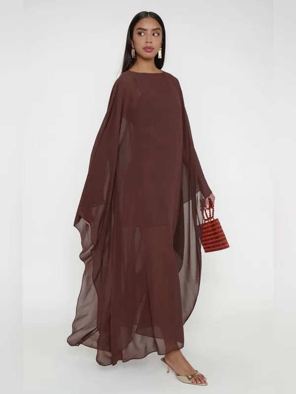 Show Me Your Mumu Olsen Maxi Dress size Small S Chocolate Chiffon with slip nwot - Image 2