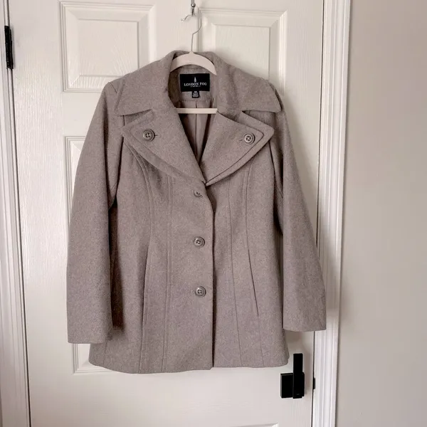 London Fog Wool Blend Pea Coat Women’s XS Taupe Lined Classic Winter Jacket - Image 2