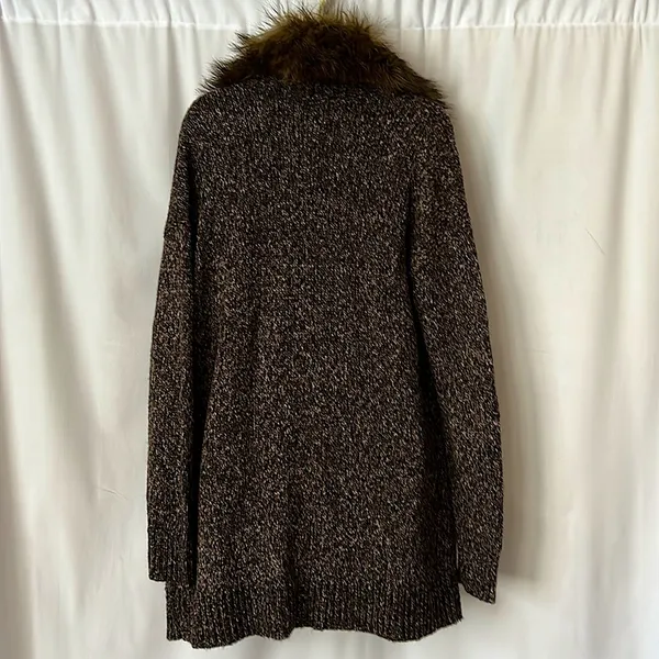 Michael Kors NWT Brown Long Sleeve Fur Trimmed Collar Cardigan Sweater **Sz S** - Image 2