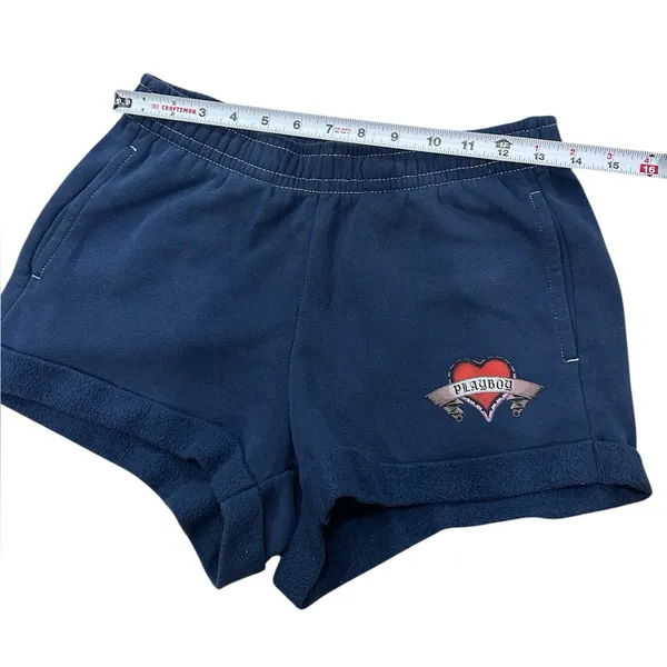 Playboy‎ Y2K Blue Sweatshorts Heart Logo Size Small - Image 3