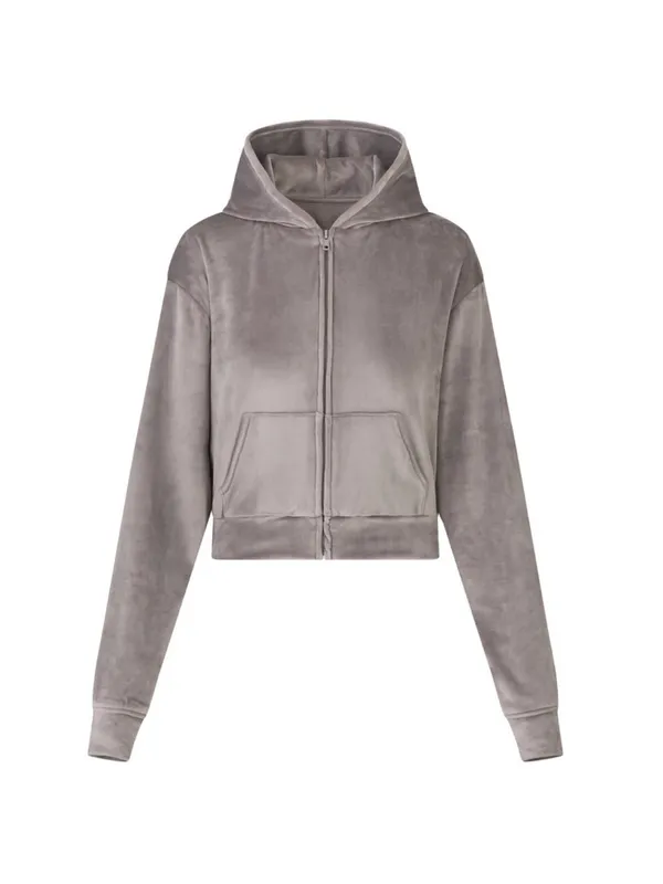SKIMS Velour Zip Up Hoodie Jacket in Smoke size large limited edition NWOT - Image 3