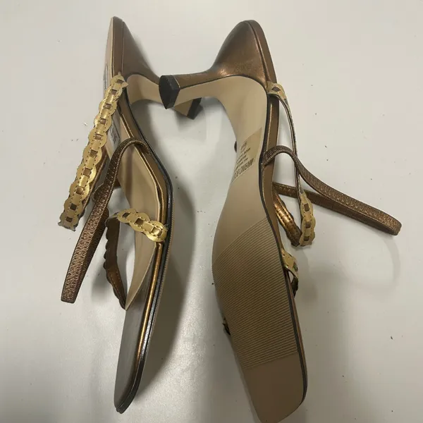 Marino Boutique Womens 9W Bronze Metallic Strappy Square Toe Kitten Heel Sandals - Image 5