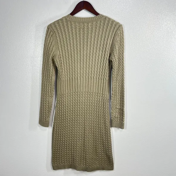 Calvin Klein Cable Knit Sweater Dress Khaki Tan Crew Neck‎ Small Quiet Luxury - Image 3