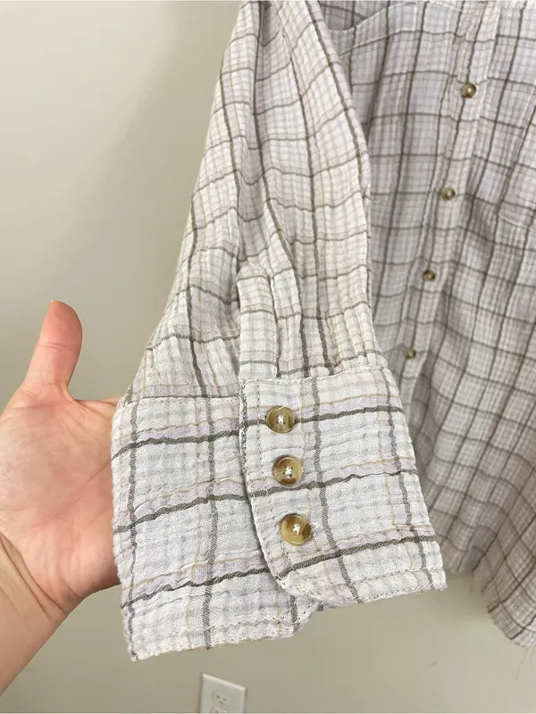 We The Free Cardiff Plaid Oversized Gauze Button Up Tunic Shirt Lilac Size Large - Image 6