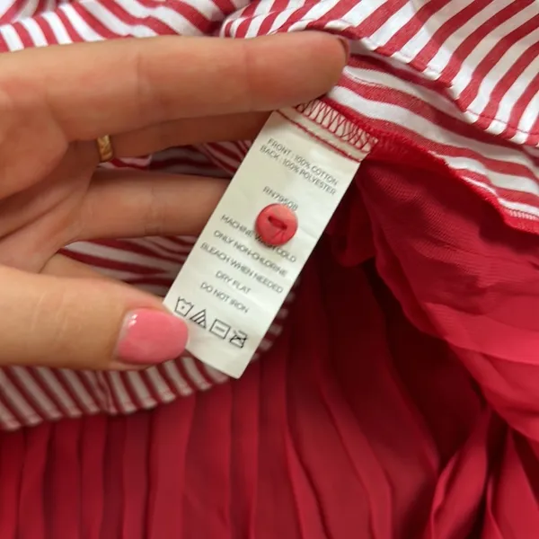 Laurie Felt Los Angeles Red Stripe Pleated Button Up Blouse Preppy Nautical - Image 5