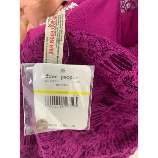 Free‎ People Magenta Lace Mini Dress Romantic Boho Evening Cocktail Party medium - Image 4