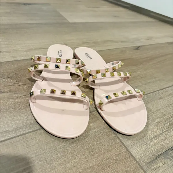 Steven Steve Madden jelly Studded Slide‎ Flats Slip On sandals pink gold size 9 - Image 2
