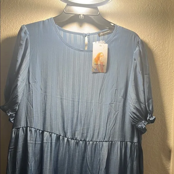 Casual Blue Tiered Maxi Sundress Size L - Image 2