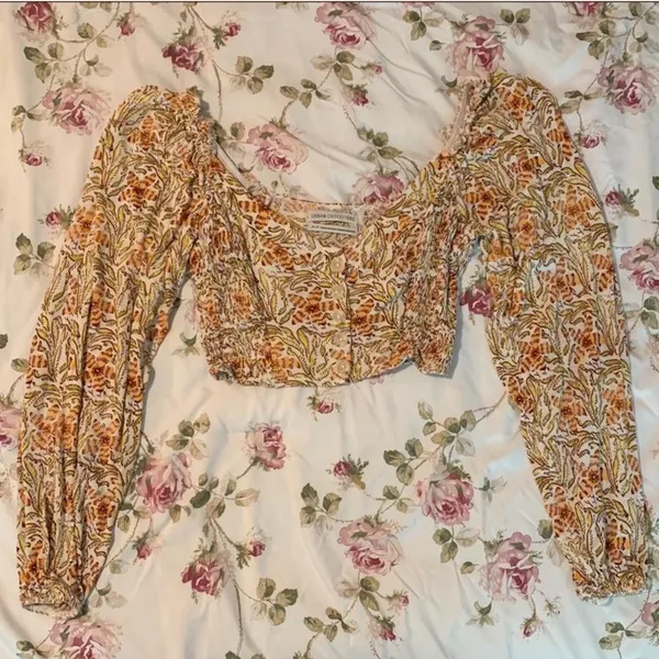Urban Outfitters Floral Puff Sleeve Peasant Boho Crop Top Size Small - Image 2