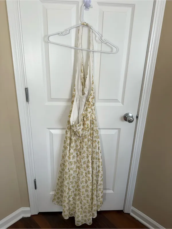 House of CB Solada Ivory Vintage Floral Print Georgette Halter Sundress XL - Image 7