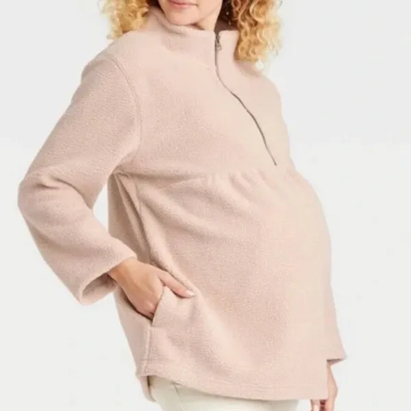 Maternity NEW Sherpa collared 1/ 2 zip sweatshirt in cream by Isabel Maternity - Image 3