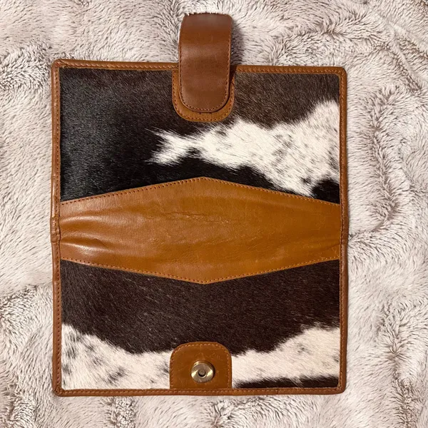 Handmade Women’s Extra large Leather & Cowhide Wallet Brown - Image 5