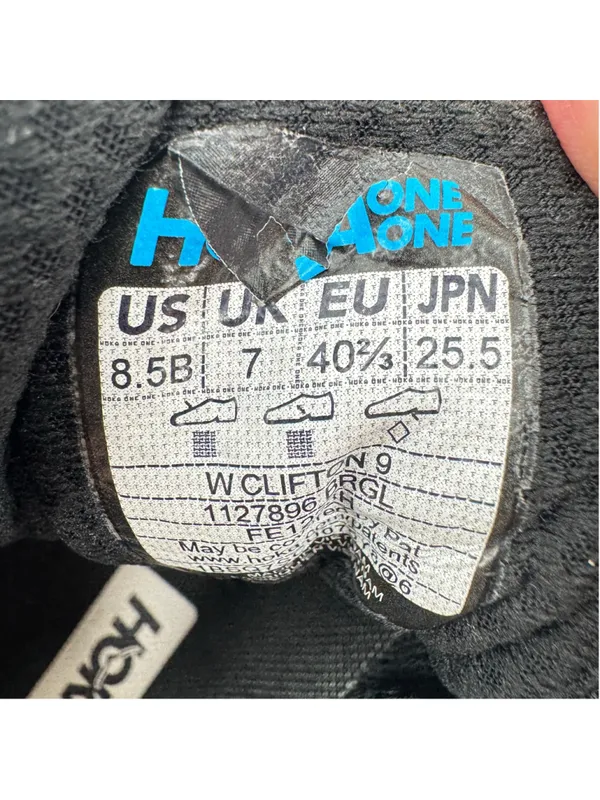 Hoka Women’s Clifton 9 Athletic Shoes Sneakers Black Rose Gold Size 8.5B READ - Image 6