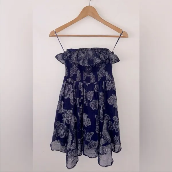 Free People Metallic‎ Ruffle Gardenia Mini Dress - Eclipse ( Navy) Size S NWOT - Image 4