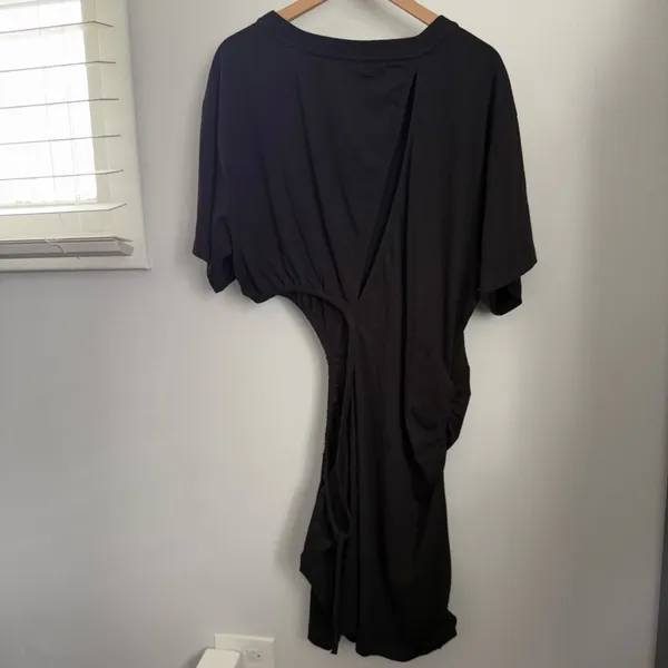 Anthropologie Celandine Large‎ NEW Short-Sleeve Cutout Fitted Mini Dress Black Crew Neck - Image 5