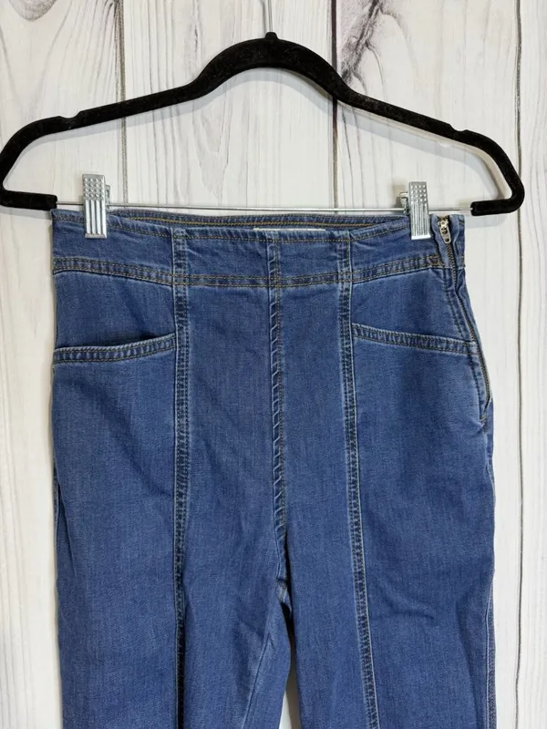 We The Free People Blue Jeans Sz 27x29 Flare Leg Bell Bottom Side Zip High Rise - Image 2