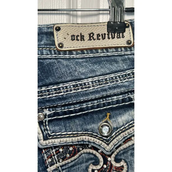 Rock Revival Bambi Low Rise Denim Shorts Size 29 Embellished Fleur‎ de Lis Y2K - Image 3