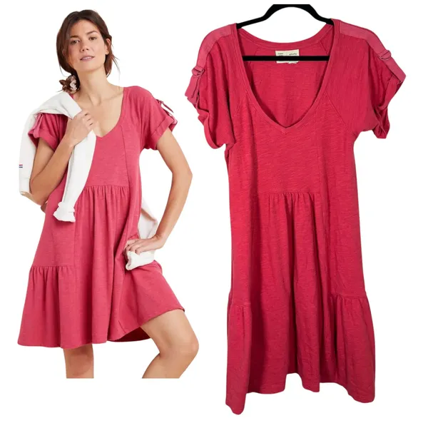 Anthropologie Saturday Sunday Kathie Flounced Mini Dress Tiered Pink Boho Small - Image 2