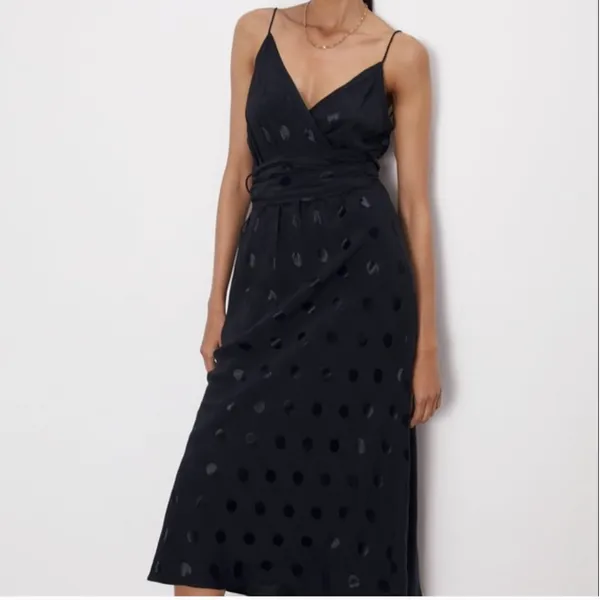 Zara Black Polka Dot Midi Slip Dress - Image 2
