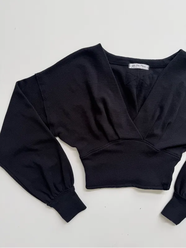 Free People Black We The Free All Nighter Thermal Cropped Top Size XS - Image 3
