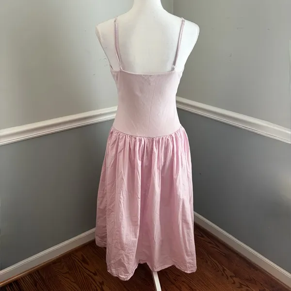 Anthro Maeve Ribbed Poplin Twofer Midi Dress Lavender M Cotton Adjustable Strap - Image 5