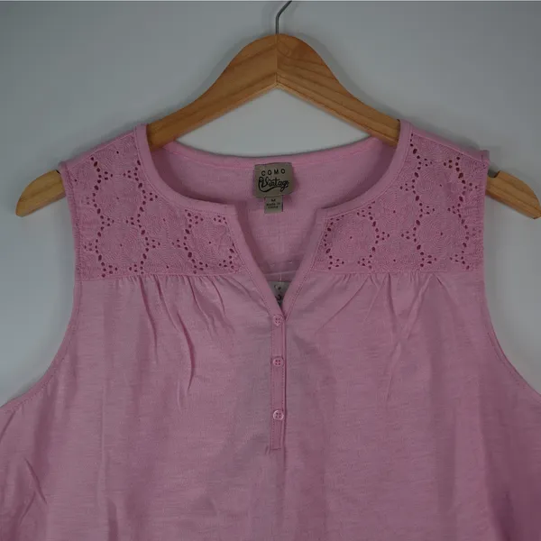 Como Vintage Sleeveless Tank‎ Top V Neck Shirt Womens M Pink New Tractor Supply - Image 3