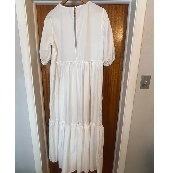 ASOS White Cotton Blend Tiered Smock Midi Dress Puff Sleeve US 8 F102585 - Image 2
