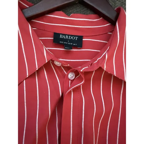 Bardot Malira Mini Shirt Dress US 4 Red White Striped Tie Front Preppy Vacation - Image 10