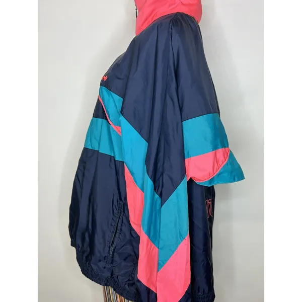Vintage Adidas Windbreaker Jacket Navy Pink Teal Colorblock Trefoil Large - Image 4