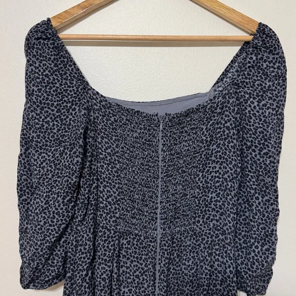Abercrombie & Fitch Square-neck Midi Dress Size Small Tall Navy Leopard Print - Image 8