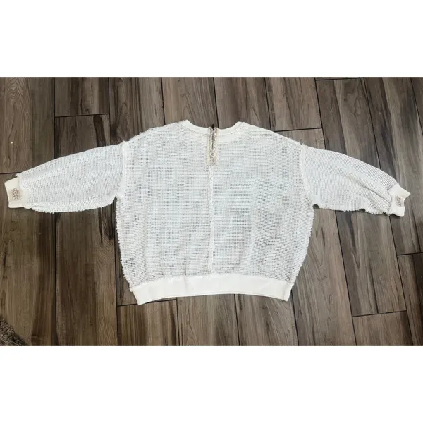New! POL Oversized Open Knit Mesh Sweater Ivory Boho‎ Beachy Pullover Sz Small - Image 5
