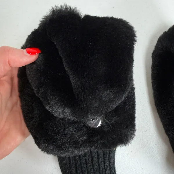 House of Harlow 1960 OS Mittens Convertible Faux Fur Fingerless Black Winter - Image 8