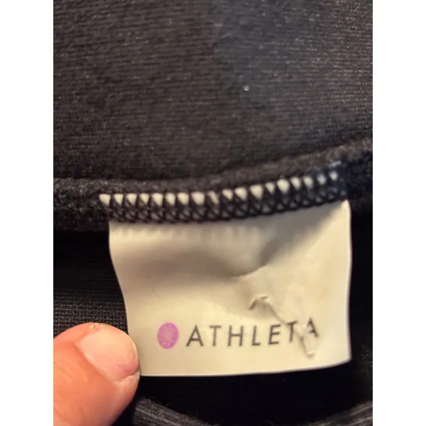 Athleta Black Knit Mini Skirt XXS Stretchy Tiered Seam Front Zip Pockets - Image 2