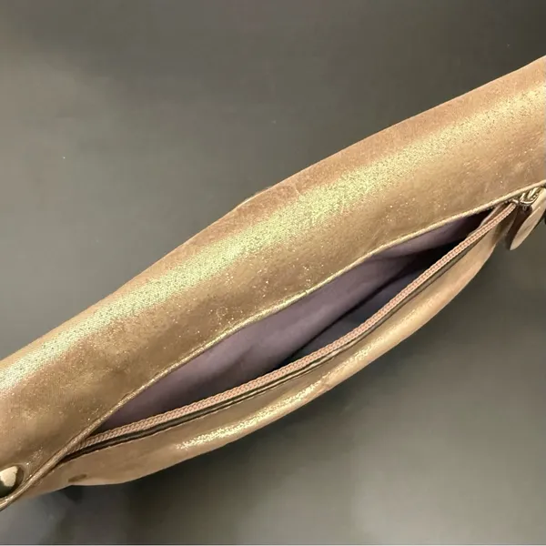 COACH Champagne Gold Shimmer Metallic Pleated Leather Wristlet Wallet - Image 9