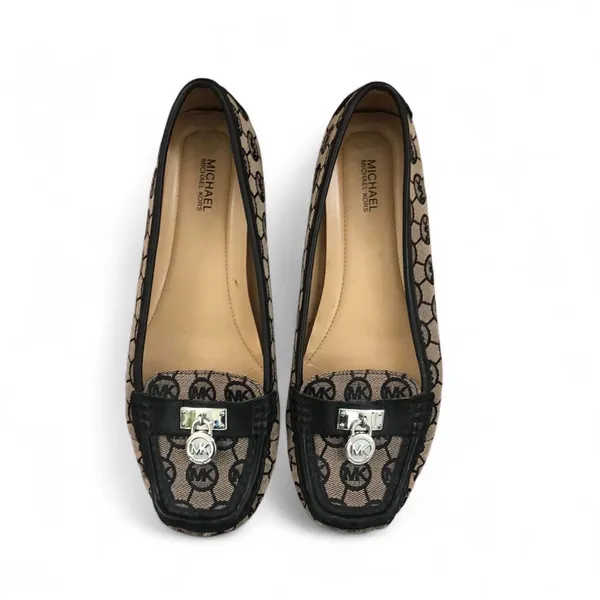 Michael Kors MK Hamilton Monogram Logo Loafers Preppy Ballet flats Square toe Padlock Designer Brown Black Shoes-7.5M - Image 3
