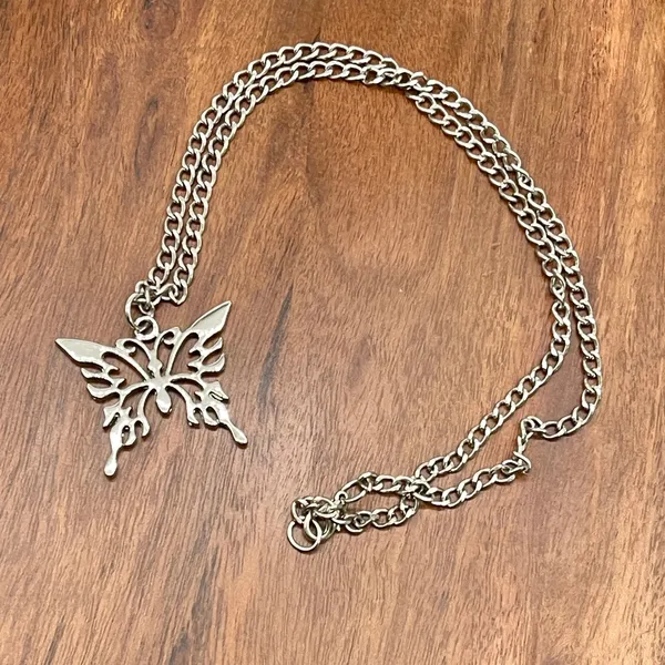 Butterfly Pendant Necklace Silver Tone Cyber Y2K Goth Alt Festival Fairy McBling - Image 2
