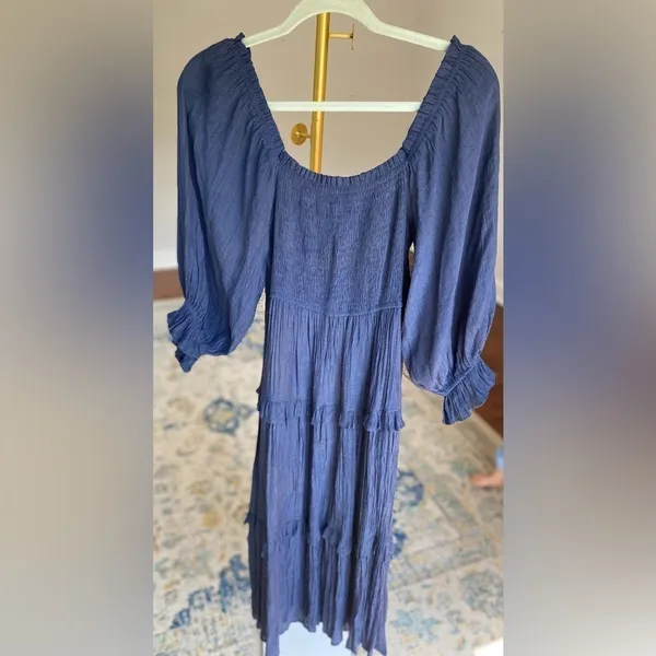 Mittoshop Midi Dress Summer Autumn Puff‎ Sleeve Smocked Tier Cottagecore Prairie - Image 4