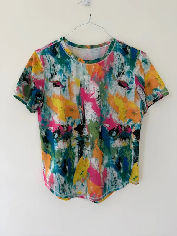 Lululemon High-Neck Running and Training T-Shirt in No Limits White Multi Medium - Image 3