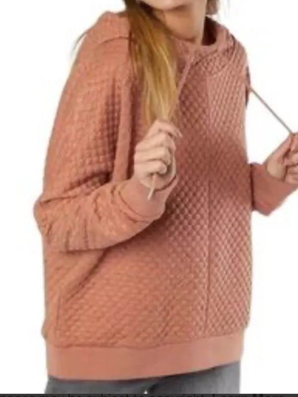 BKE Textured Bubble-Knit Hoodie in Rosewood - Image 6