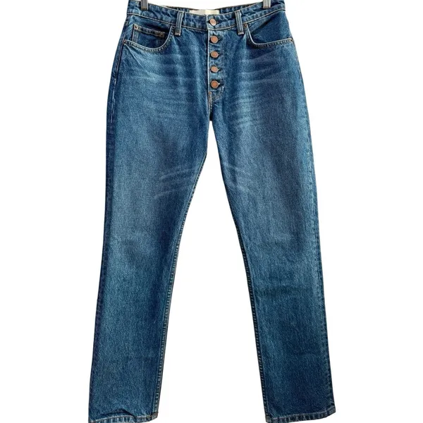 Reformation Winona Mid Rise Straight Leg Jeans Crop Baltic Button Fly‎ Size 27 - Image 2