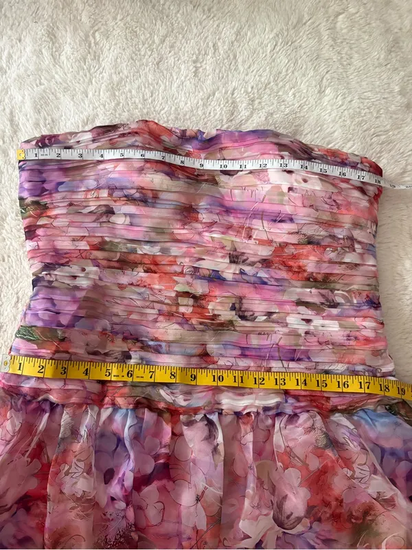 Lulus Kasandra Pink Multi Floral Organza Drop Waist Maxi Dress Size XL Strapless - Image 7