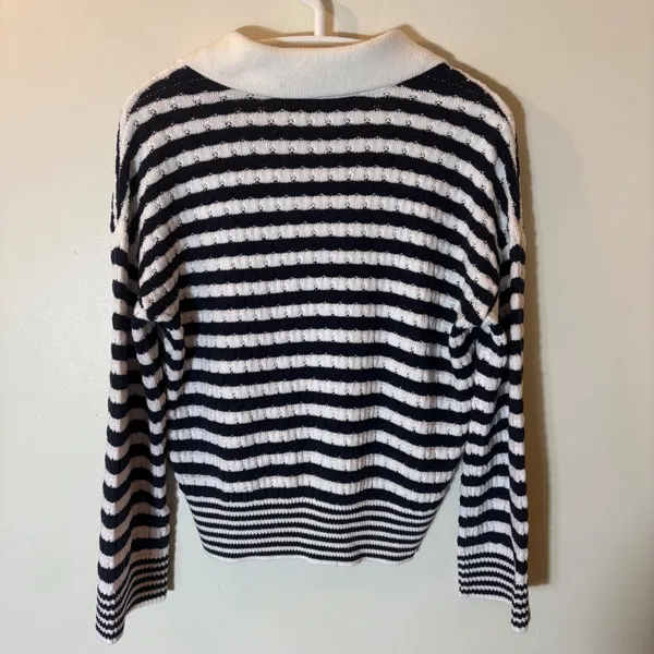 LOFT Striped‎ Polo Sweater Size XSP Navy White - Image 7