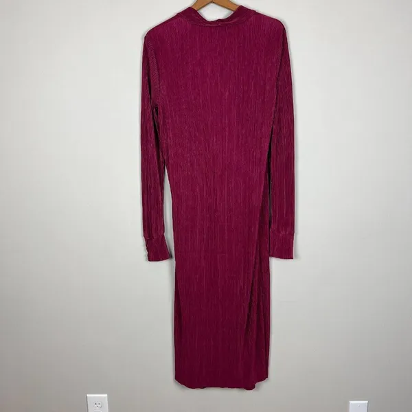 YAS Wrap Dress Womens Medium‎ Wine Maxi Long Sleeve Ribbed V-Neck Slinky Stretch - Image 10