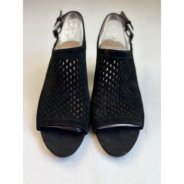 Franco Sarto Mandi Blk Suede Block Heel Shoes Peep Toe Buckle Sz 6.5 Sling Back - Image 2